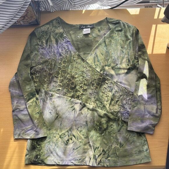 Vintage Y2K Textured Medium USA Made Blouse Top 3/4 Sleeve - Picture 1 of 3